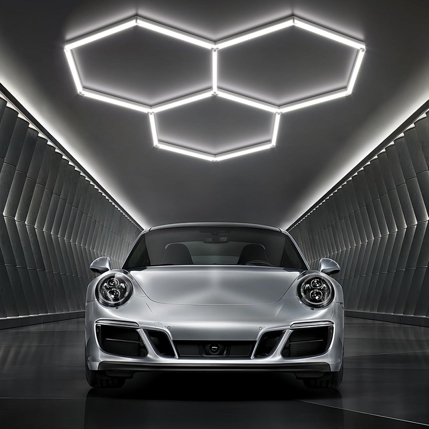 Hexagon Garage Light: Higher Brightness Lumens LED Honeycomb Ceiling Light,3 Grids Systems 6500K,120W 1.65X1.6M Grid Lighting for Garages,Gym,Car Detailing Shop,Auto Beauty Shop,Shopping Malls (3-HEX)