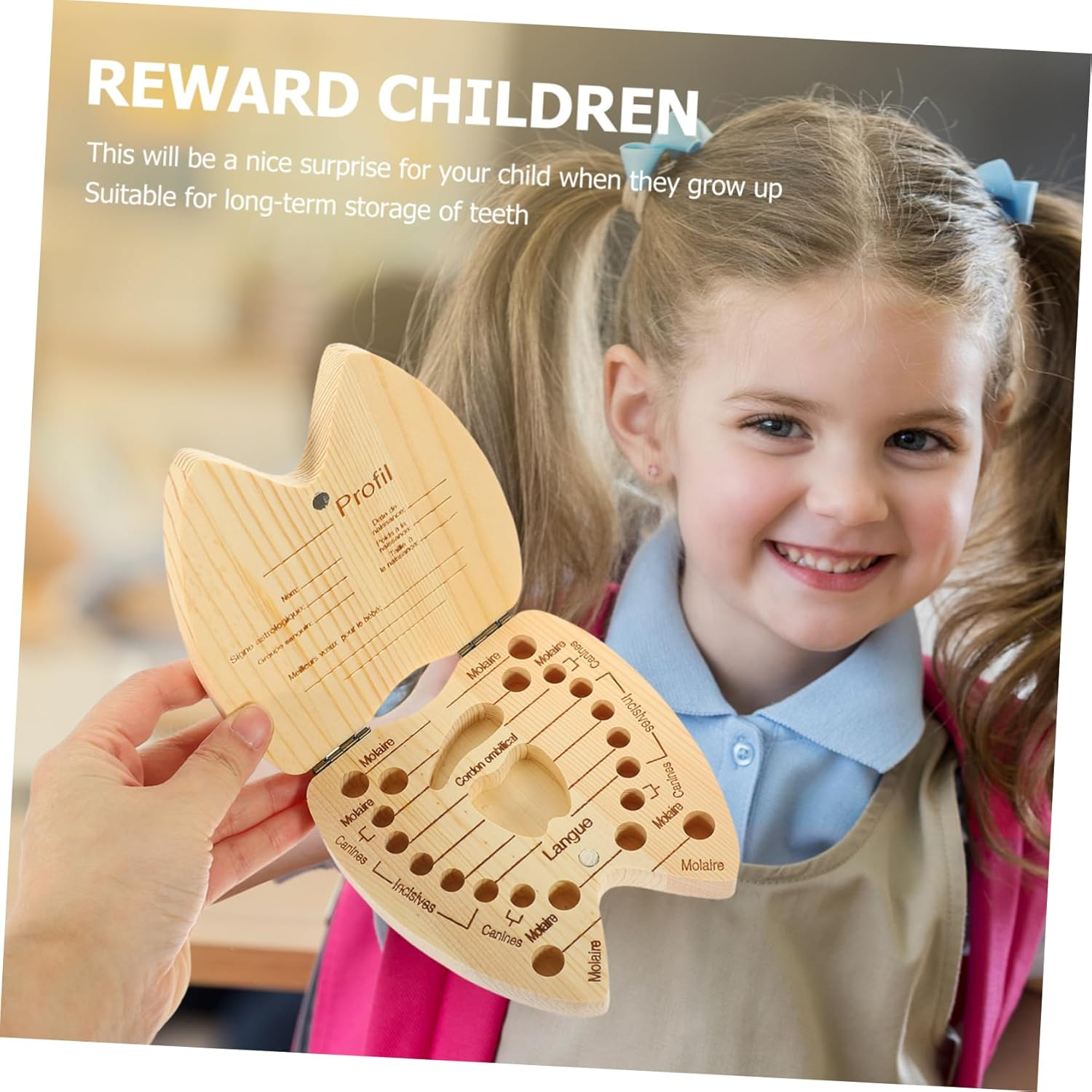 Deciduous Tooth Storage Box Wooden Tooth Holder for Christmas Birthday Collecting Boys and Girls image number 2