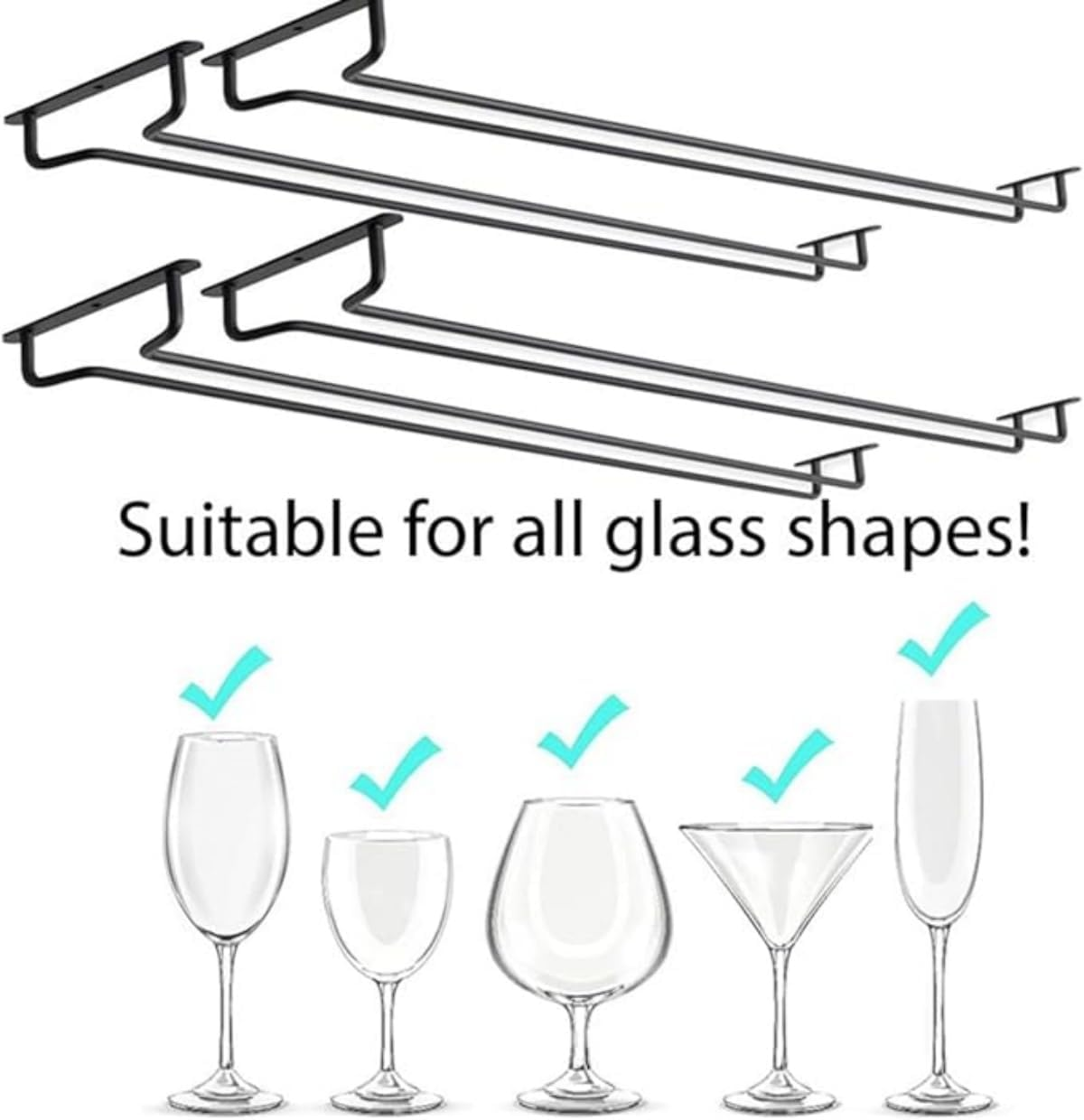 Yaoyaoling15-Inch Black Wine Glass Rack, under Cabinet Wine Glass Holder Stainless Steel Stemware Rack - Hanging Stemware Holder for Cabinet Kitchen Bar, Set of 2 image number 6