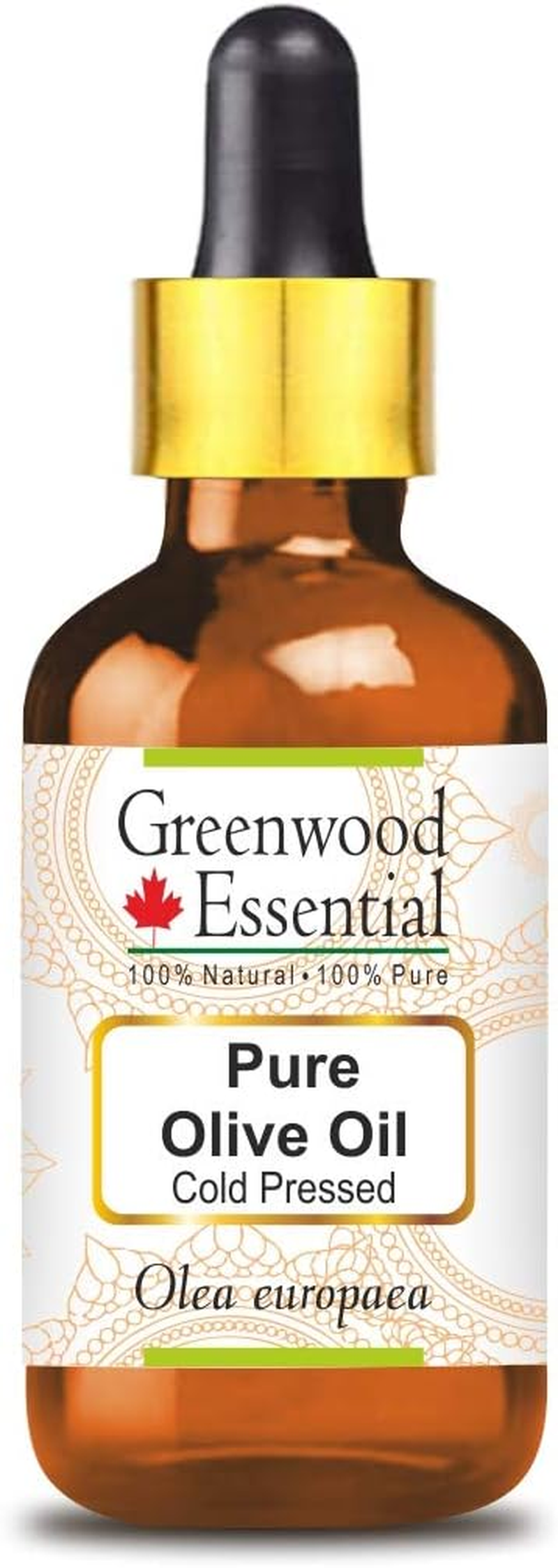 Greenwood Essential Pure Olive Oil (Olea Europaea) with Glass Dropper Cold Pressed 50Ml (1.69 Oz)