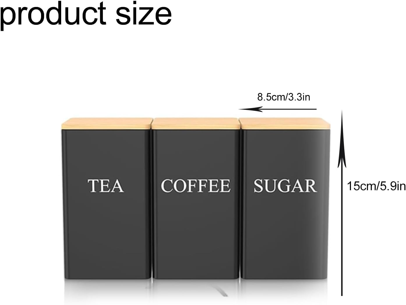 3 Pcs Coffee Tea Sugar Container Set, 1000 Ml Vintage Kitchen Canister Set with Bamboo Lids, Metal Food Storage Container Jars for Kitchen Counter, Farmhouse Kitchen Decor (Black) image number 6