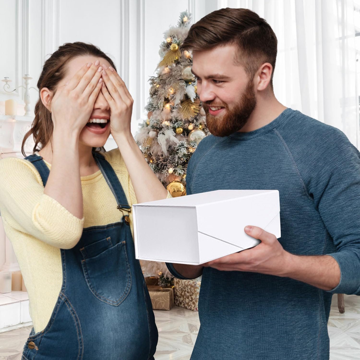 5Pcs Gift Boxes with Lids for Presents, White Boxes for Bridesmaid Proposal and Groomsme for Bridal Showers, Jewelry, Watches, and Elegant Gift Presentations, Magnetic Closure Box (White, 31X20X10Cm, 5PCS) image number 5