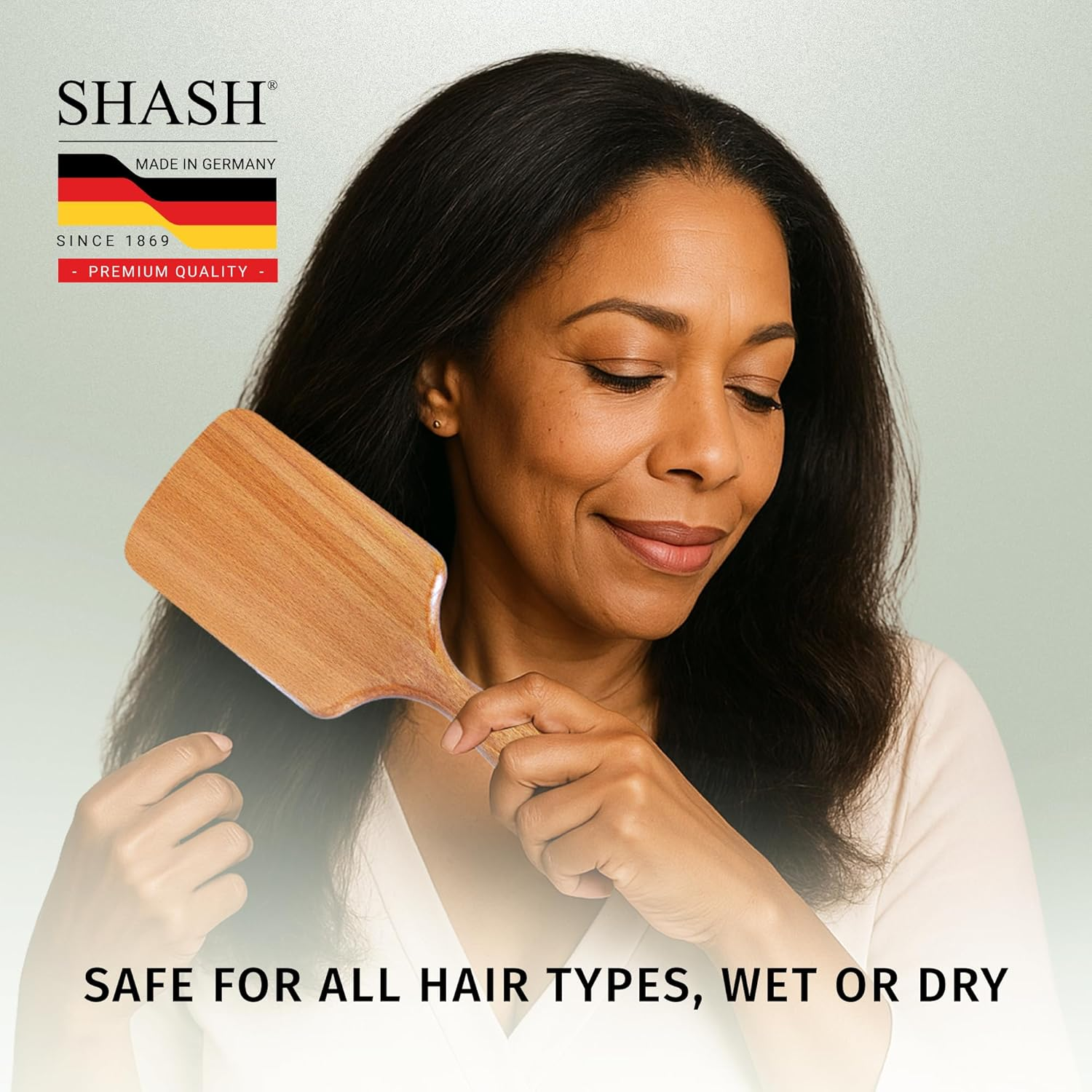 SHASH since 1869 Made in Germany Wooden Paddle Brush - Gently Detangles, Styles, Conditions Hair with Minimal Frizz and Breakage - Safe for All Hair Types, Wet or Dry - Eco-Sourced Wood image number 5