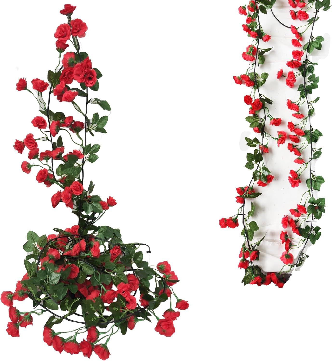KEAIDUO 2 Pack 6Ft Artificial Fake Rose Garland Vines Hanging Silk Flowers for Outdoor Indoor Wedding Wall Badroom Decoration Red image number 6