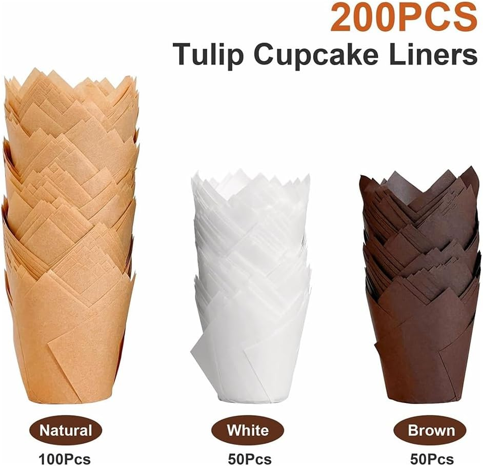 200Pcs Tulip Cupcake Liners, Muffin Liners Holders for Baking Cups, Greaseproof Cupcake Wrappers For, Christmas Easy to Use image number 2