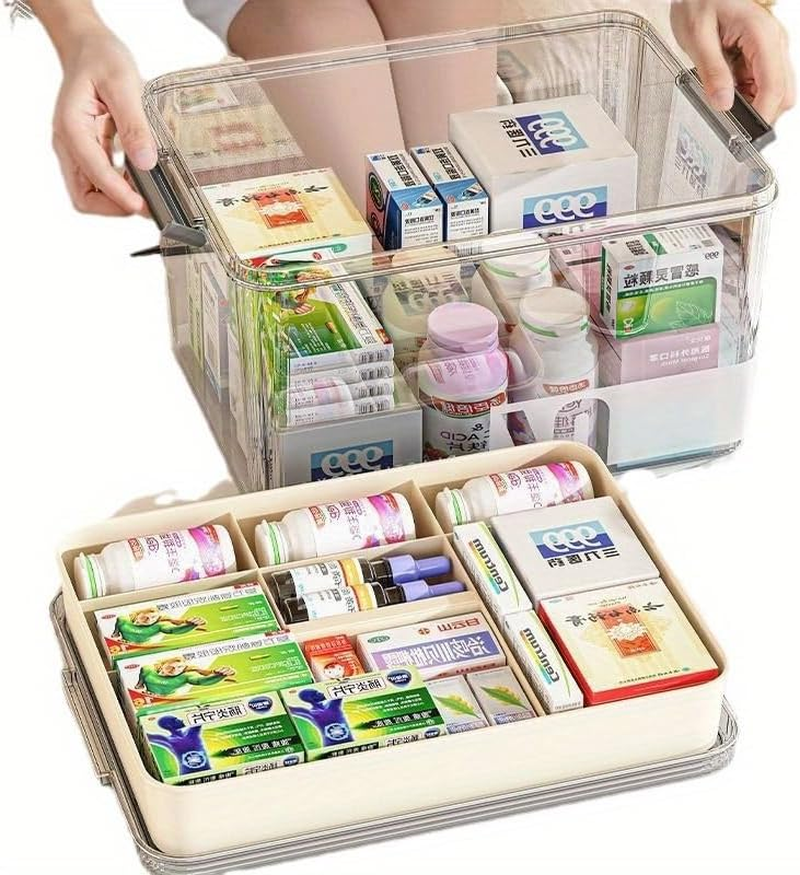 1Pc Medicine Storage Box with Handles & Multi-Layer, Large Capacity Plastic Pills Box, Household Portable Medical Storage Box for Sundries, Household Storage Organizer for Bedroom, Bathroom, Office image number 3