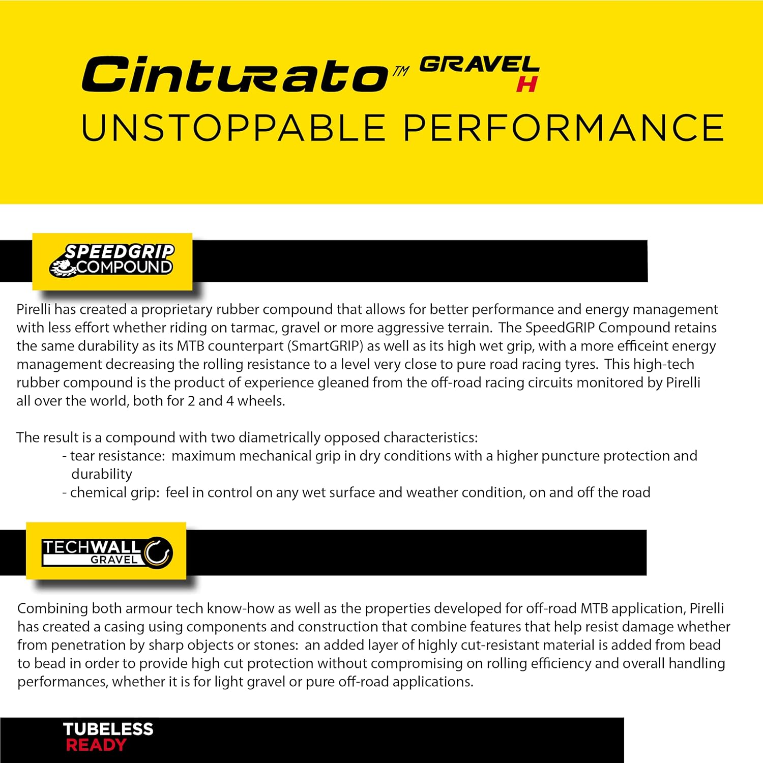 Pirelli Cinturato Gravel H Bike Tire, Hard Gravel Surfaces, Tubeless Ready Clincher TLR, Grip & Adapt, Advanced Puncture/Cut Protect, (1) Tire, Black or Tan Sidewall / 700C or 650B Sizes