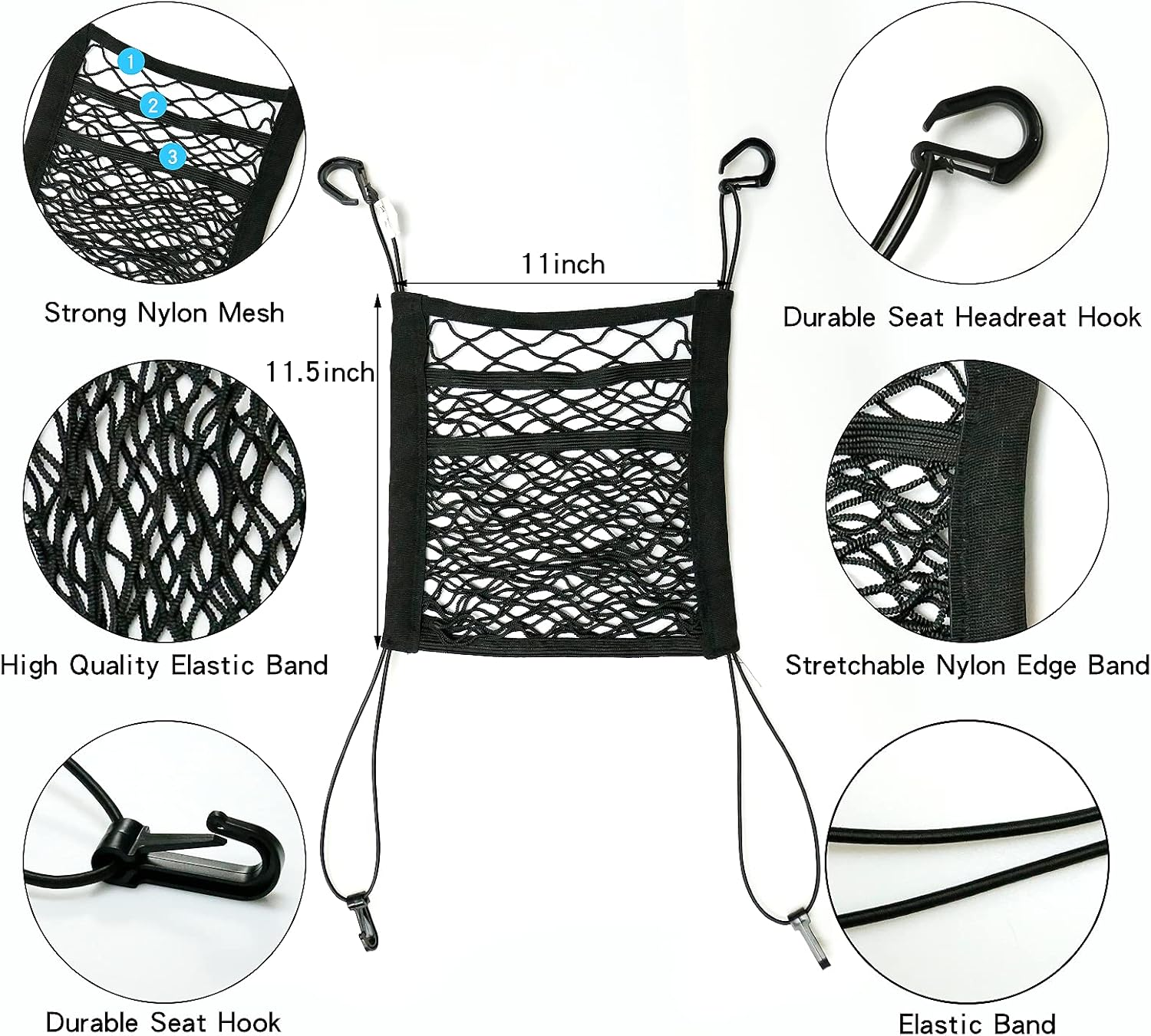 Universal Elastic Mesh Net Trunk Bag, 3-Layer Car Seat Net Car Mesh Organizer Dog Trunk Net Barrier Seat Back Net Bag Barrier of Backseat Kids Cargo Tissue Purse Holder image number 1