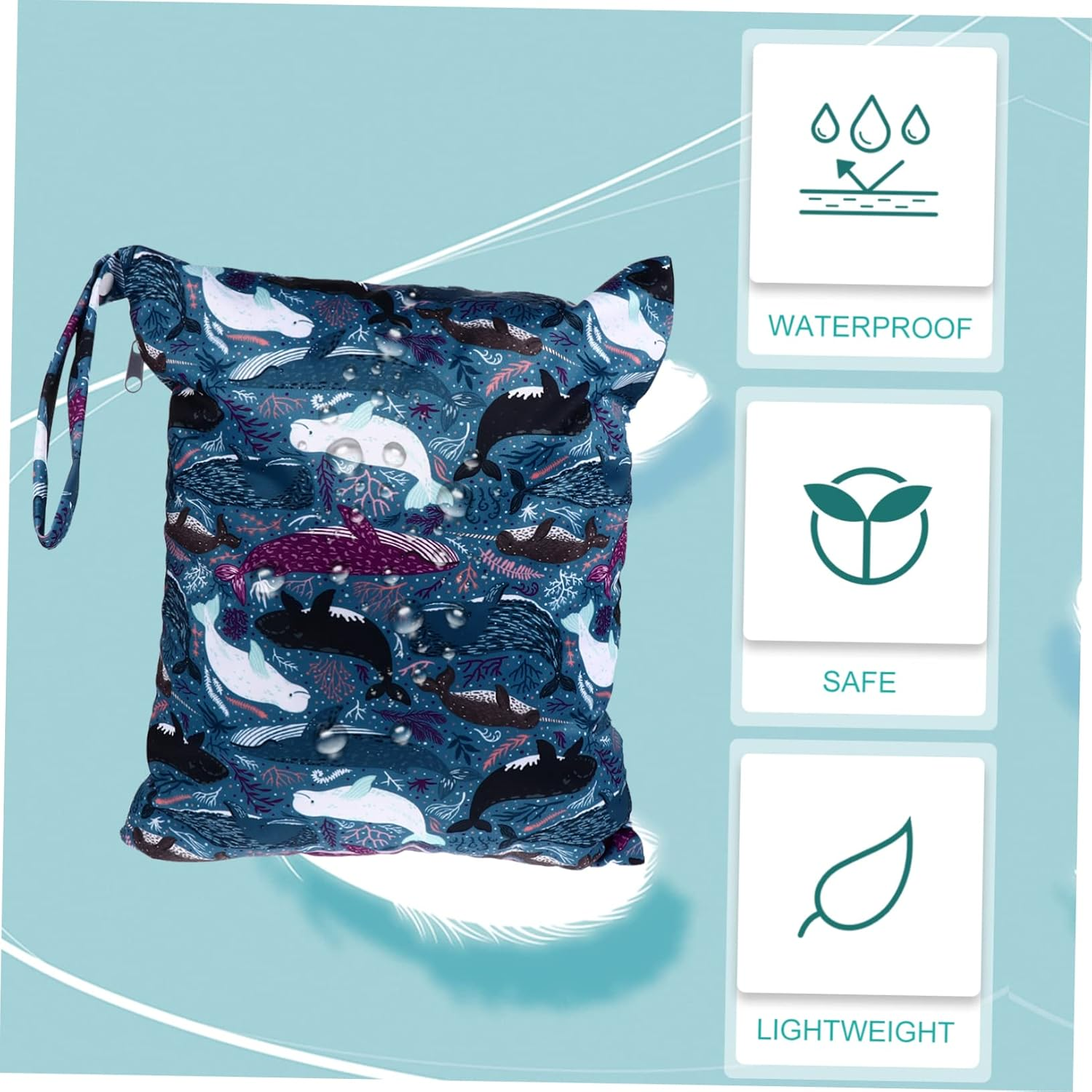 Reusable Baby Diaper Bag Wet Dry Bag Double Zipper Waterproof Printed Cloth Storage for Travel Pool Daycare, Whale Pattern image number 2