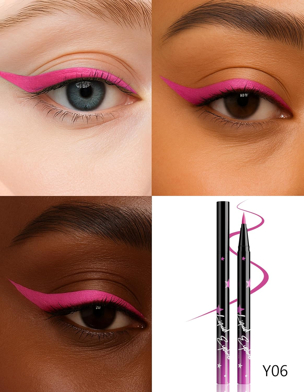 Erinde Pink Liquid Eyeliner, Waterproof & Smudge-Proof, Quick-Drying and Long-Lasting, Highly Pigmented for Precise Eyeliners, Multiuse Eyeliner Pen for Halloween, Carnival & Cosplay, Vegan #06