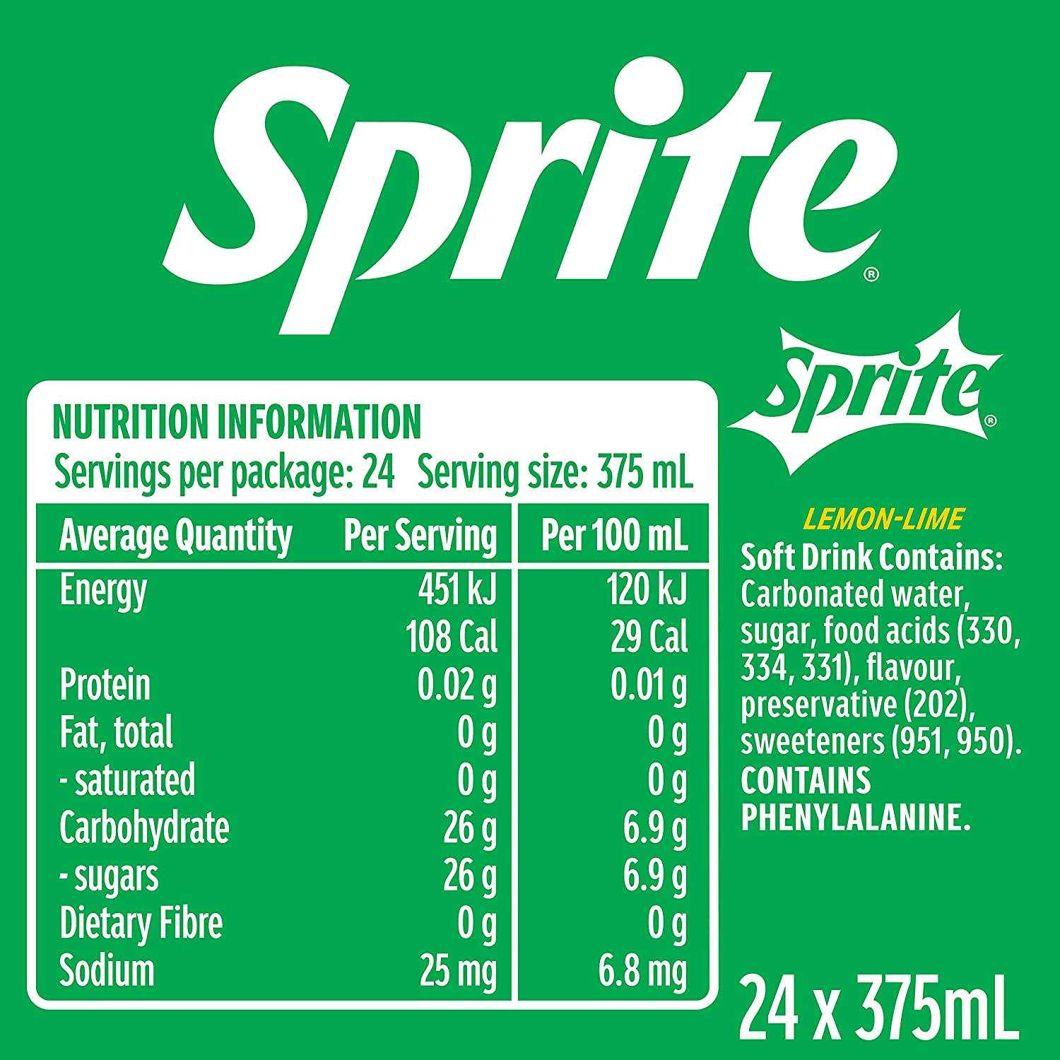 Sprite Lemonade Soft Drink Multipack Cans 24 X 375 Ml image number 2