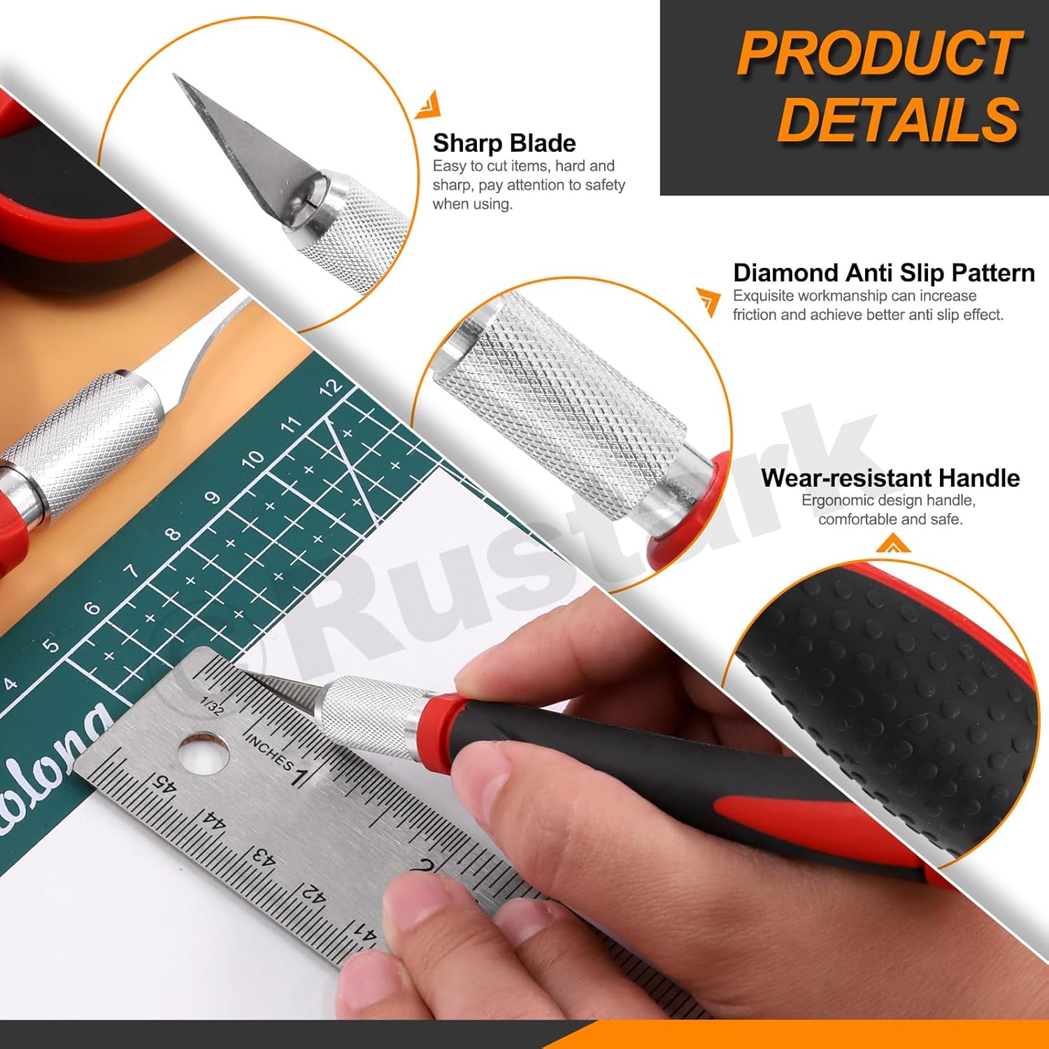 30Pcs Precision Craft Knife Hobby Knife Set with Art Knife Blades, Handles, Tweezers and Sharping Stone, Professional Art Exacto Knife for Plastic Wood Leather Art Carving Crafting image number 4