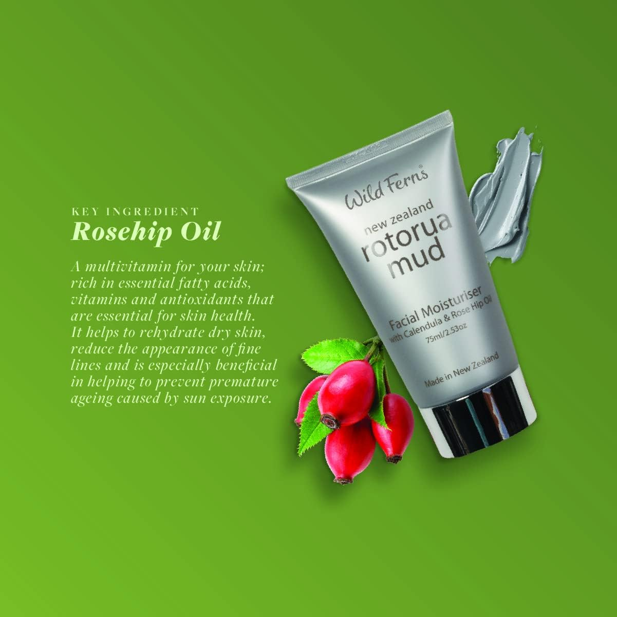 Wild Ferns Rotorua Mud Facial Moisturiser with Calendula & Rosehip Oil, 75Ml image number 1