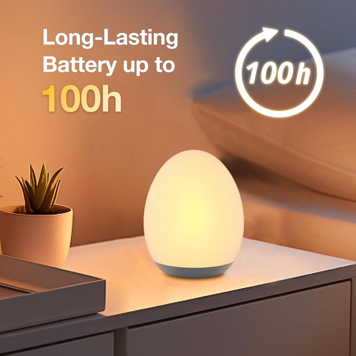 Night Light for Kids, Baby Night Light with 8 Colors Changing & Dimming Function, Rechargeable Night Light with 1 Hour Timer & Touch Control, up to 100H image number 4