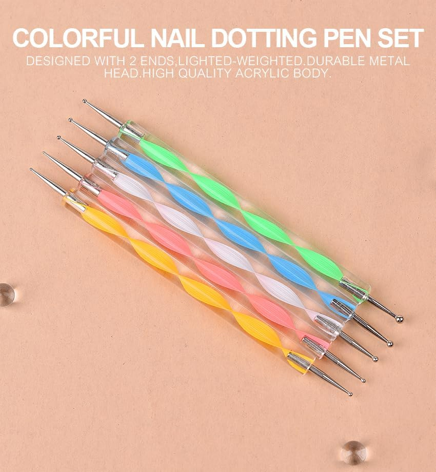 Siyuwuro 5Pcs Double-Ended Nail Art Dotting Pens 10 Different Diameter Ball End Dots Painting Pen Tool 2 Way Nail Art Design Tools for Nail Decorations Art Stippling Engraving Drawing image number 5