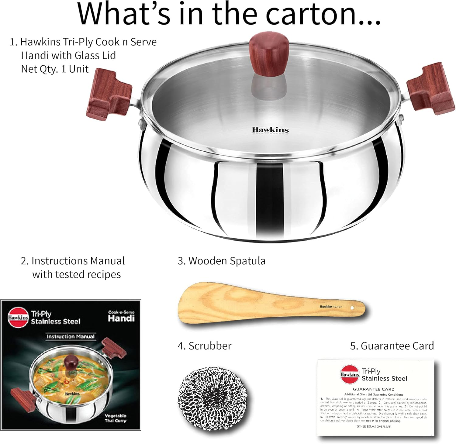 Hawkins Futura Steel Cook N Serve Handi with Glass Lid, 5.0 Litre Capacity image number 1