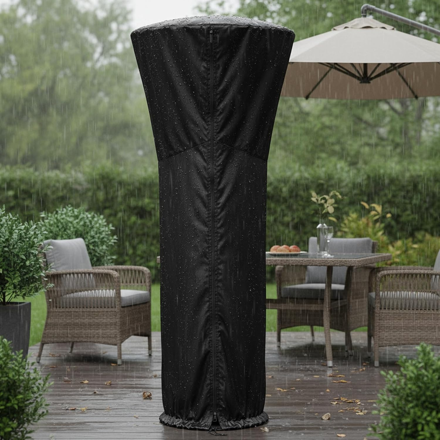 Outdoor Patio Heater Cover Waterproof with Zipper &ndash; 420D Oxford Fabric, Windproof Dustproof Weather-Resistant Heater Protection Cover, Universal Size 89&rdquo;H X 33&rdquo;D X 19&rdquo;B (Black) &ndash; Damaill (Black) image number 1