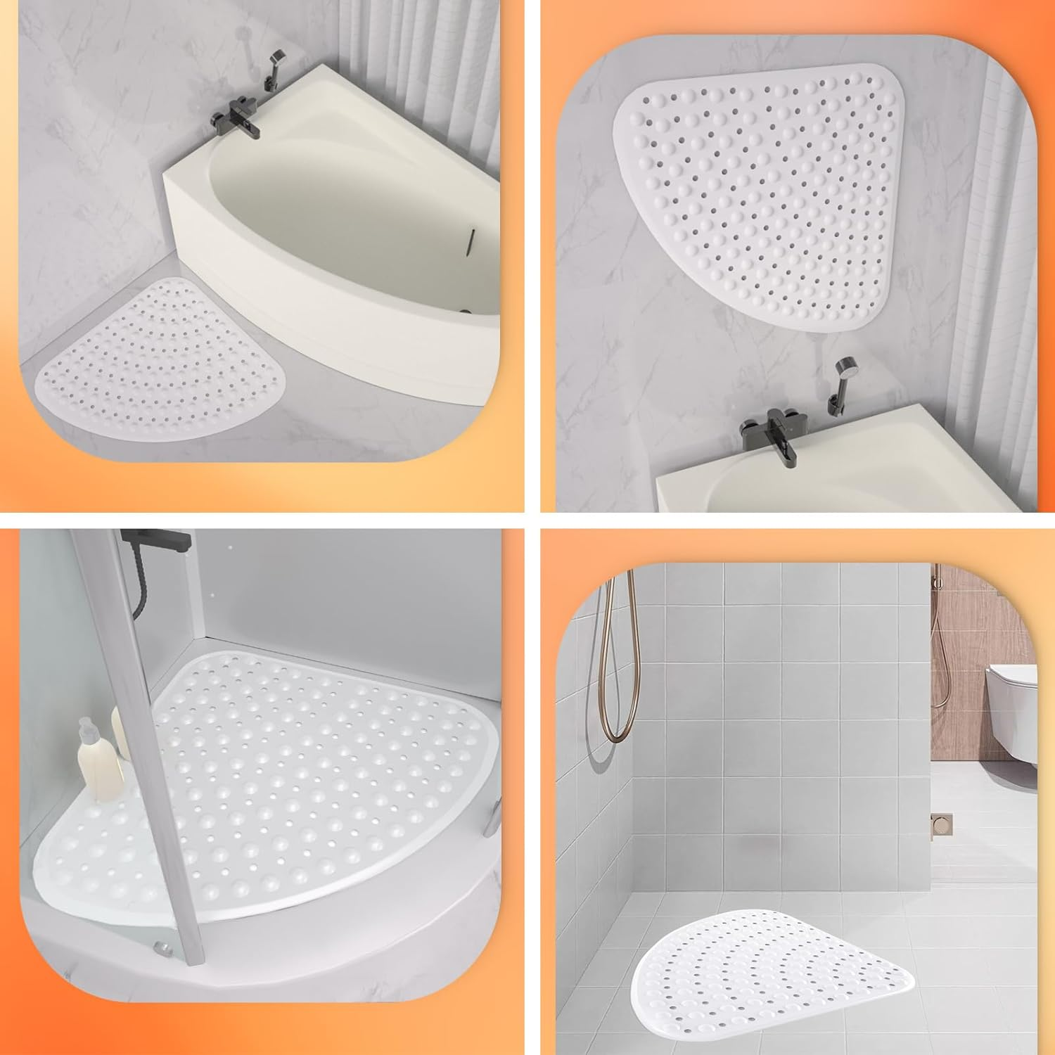 Corner Shower Mat Non Slip anti Mould, 54*54 Cm, White, Square, Thermoplastic Elastomer (TPE), Suitable for Shower Rooms, Spas and Other Places image number 3