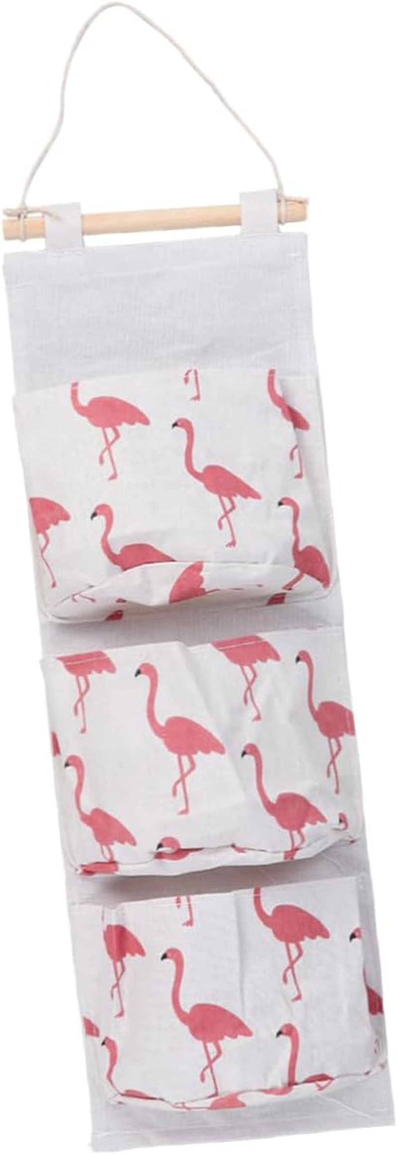 Hohopeti 2Pcs Flamingo Canvas Storage Bag Wall Hanging Storage Cotton Fabric Home Organizer Easy to Use image number 1
