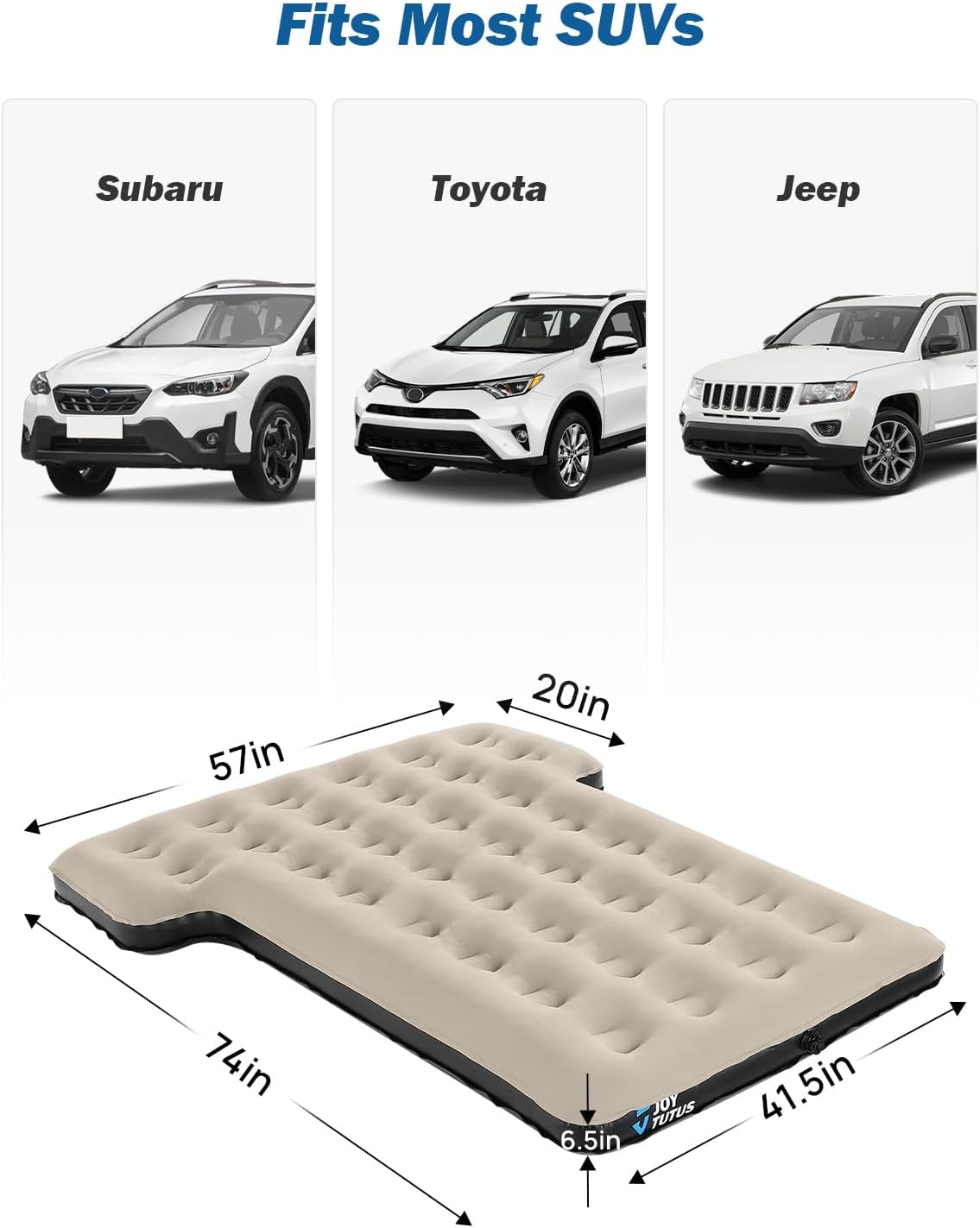 JOYTUTUS SUV Air Mattress Camping Bed,3.0 Thickened Flocking Car Camping Inflatable Mattress,Anti-Leakage,With 2 Pillows & Electric Pump Universal Car Bed for SUV Trunk and Rear Seat,Camel - Grey Blue image number 4