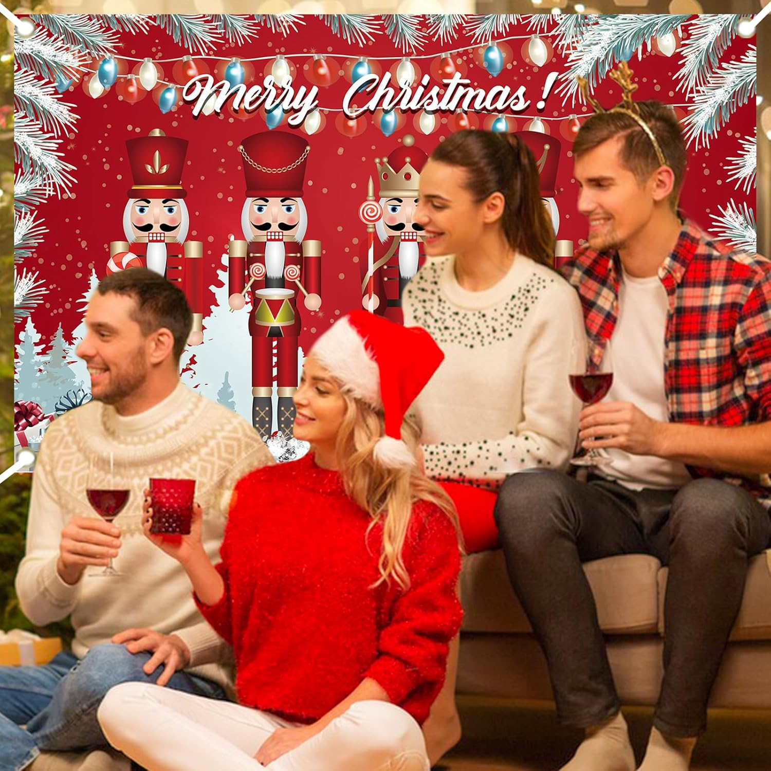Valicaer Nutcracker Christmas Banner,Merry Christmas Decorations Nutcracker Banner Xmas Backdrop Banner Christmas Red Wall Photo Booth Sign Background Hanging Decor for Indoor Outdoor Party Supplies image number 3