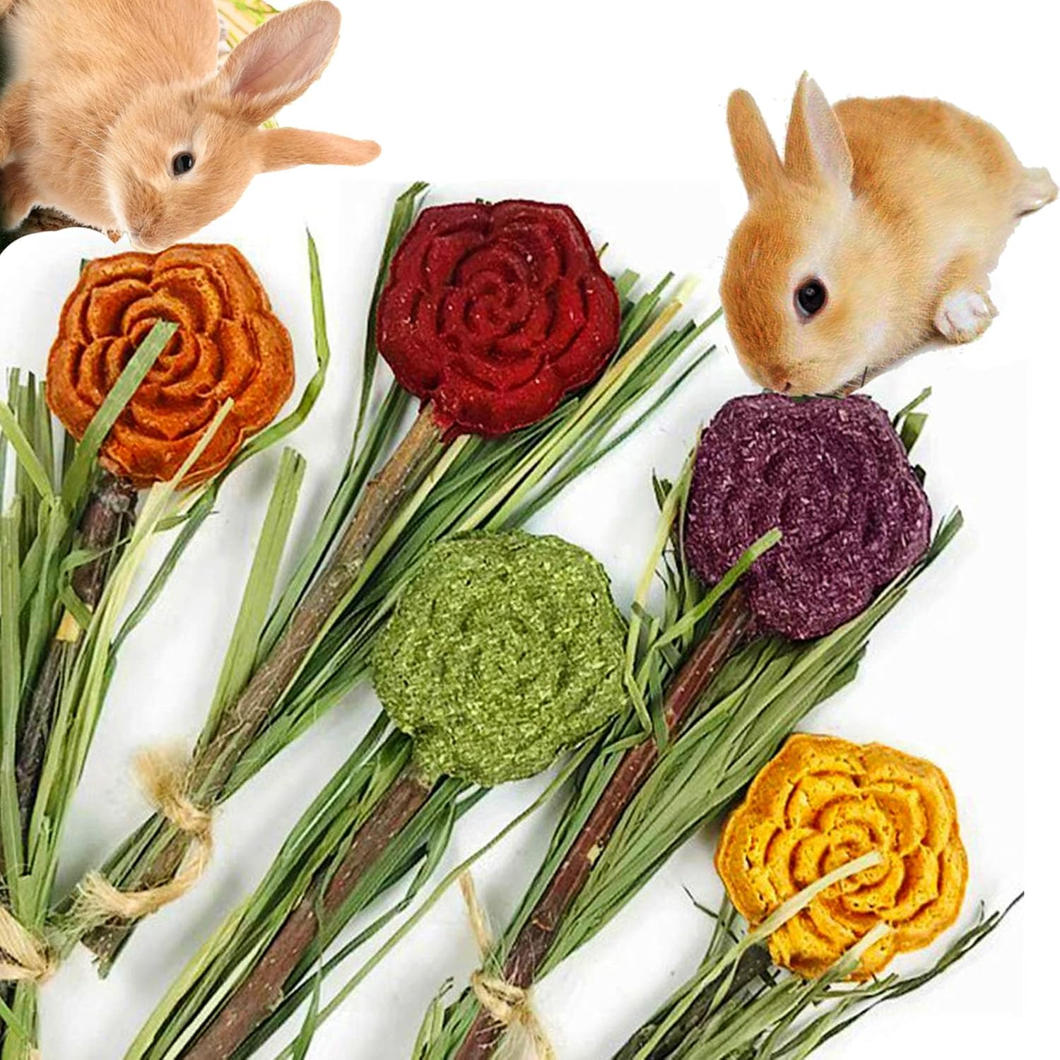 JCBCKJ Rabbit Chewable Toys, 5Pcs Flower Toy, Rabbit Chew Sticks, Suitable for Rabbits, Totoros, Hamsters, Guinea Pigs and Other Small Animals image number 2
