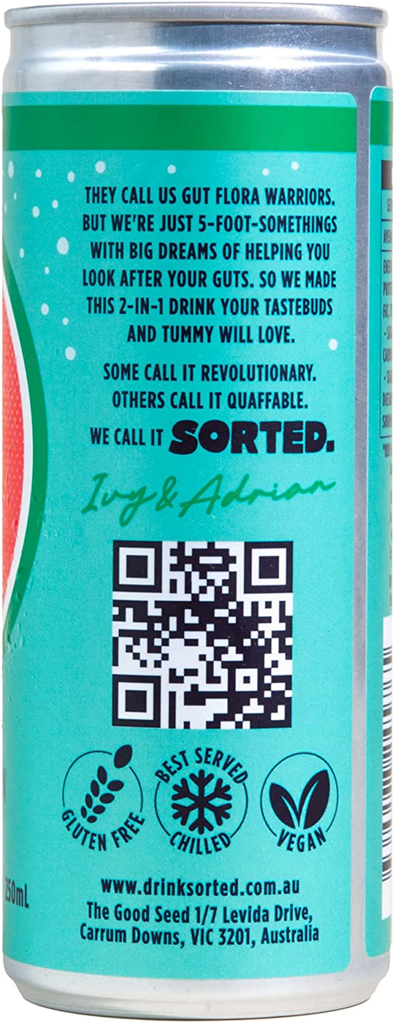 SORTED. Mint & Watermelon Prebiotic Soft Drink | Boosts Gut Health | High-Fibre, 99.9% Sugar-Free, Low Carb, Low Calories | 12X250Ml Cans image number 4