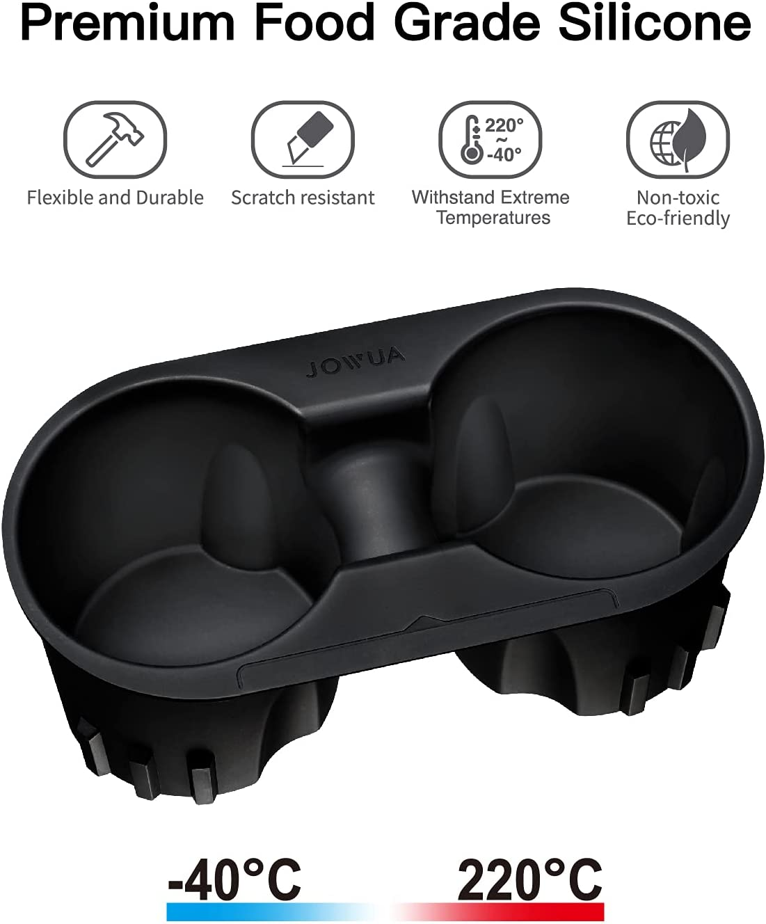 Jowua Center Console Cup Holder for Tesla Model 3/Model Y, Silicone, Washable (Grey, Center Console Cup Holder + Rear Seat Coaster) image number 5