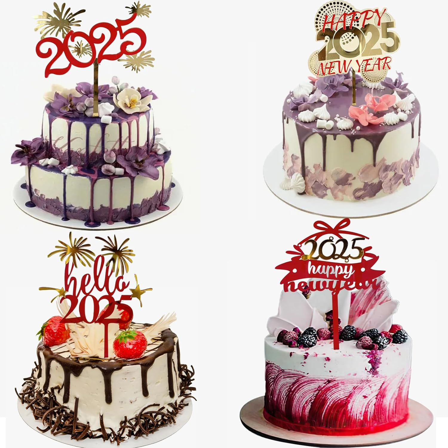 6 Pcs 2025 Cake Topper Happy New Year Acrylic Cake Toppers Baby Shower Cake Birthday Party Cake Flag Decorations Christmas Anniversary Graduation Home Supplies image number 3