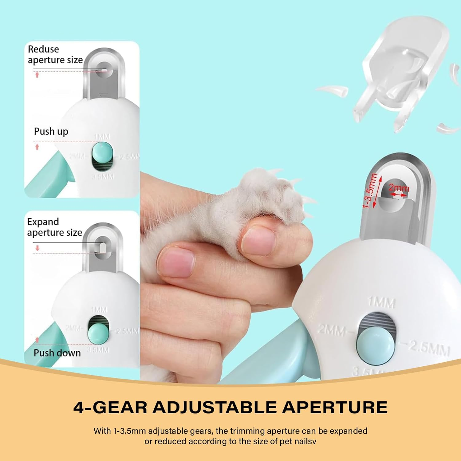 Cat Nail Clipper with Adjustable Aperture ，Clipping Debris Storage, Adjustable Sizes, Hidden Nail File, round Hole Blade for Injury-Free Grooming Tool for Pets image number 5