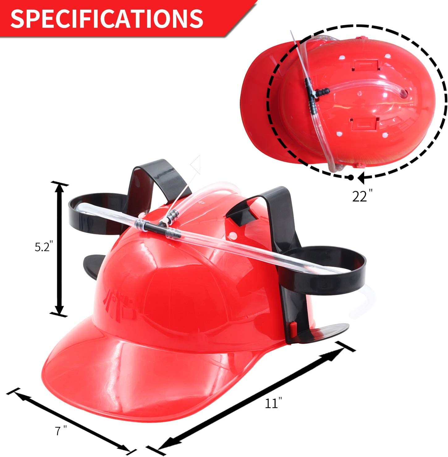 Novelty Place Drinking Helmet - Adjustable Can Holder Cap Drinker Favor Hat - Straw for Beer Soda - Party Fun Beverage Gadgets(Red) image number 3