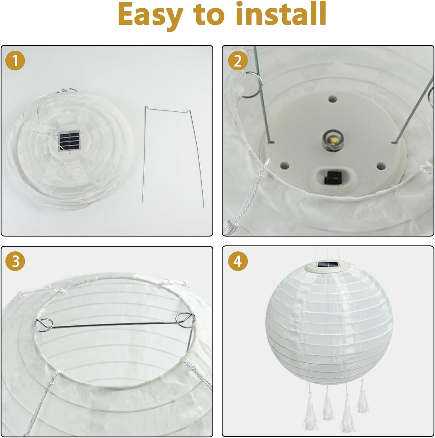 YIFMOO Solar Lanterns, Pack of 2 20 Cm Solar Lanterns, Outdoor Weatherproof, LED Waterproof Lantern with 4 Tassels, Hanging Nylon Lantern for Gardens, Yards, Balconies, Wedding Decoration (Warm White) image number 2