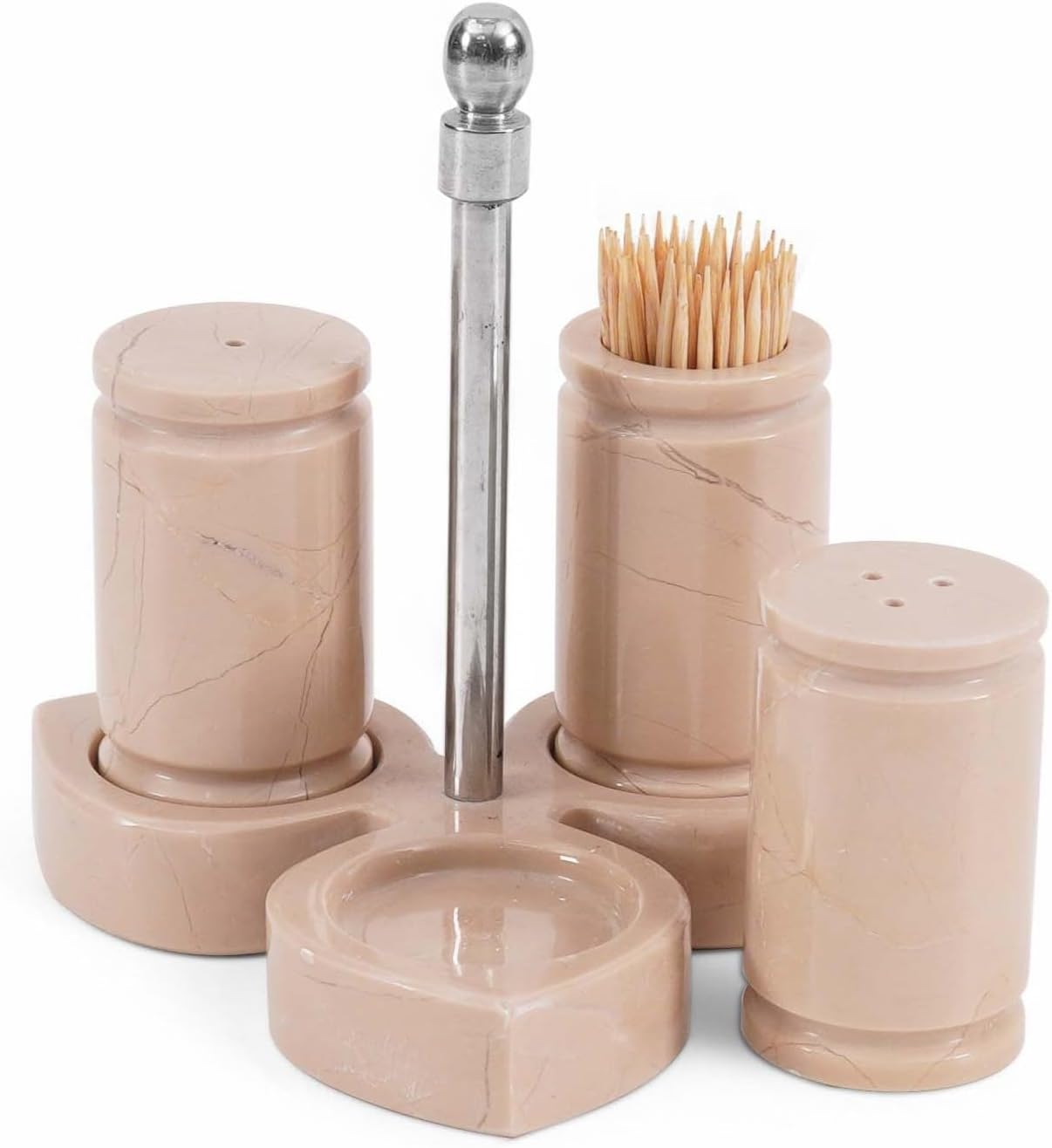 Verona Marble Salt & Pepper Shaker Set with Tray - Green Onyx image number 3