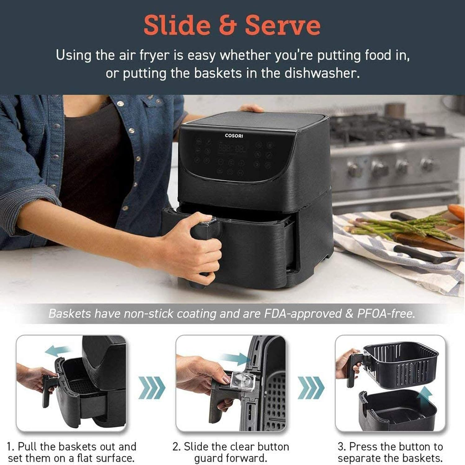 COSORI Air Fryer 5.5L Capacity,Oil Free, Energy and Time Saver with 13 Presets with 100 Recipes(Cookbook & Online), APP Control, On-Stick, Dishwasher Safe Basket,1700-Watt, CS158-AF image number 1