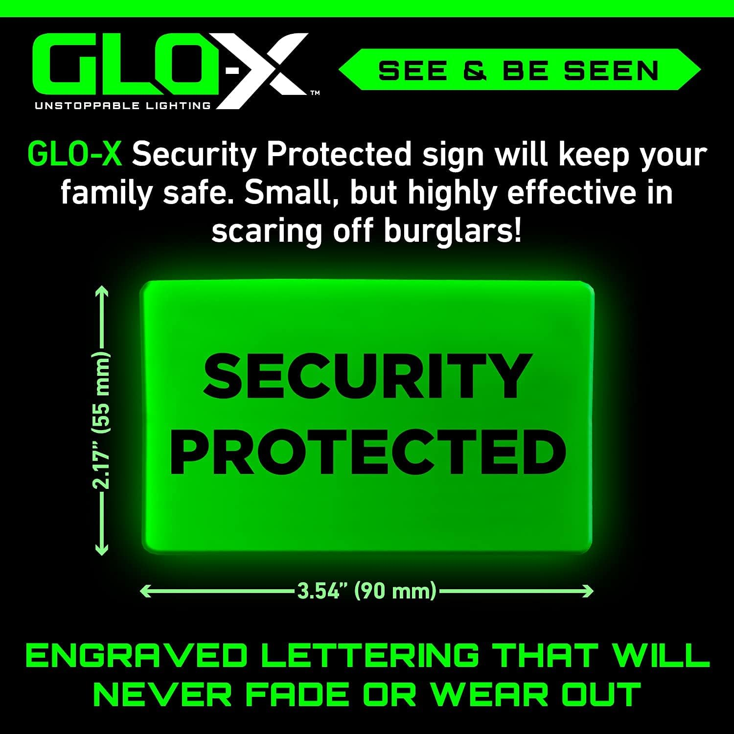 GLO-X Security Signs - Security Protected - to Keep Your Property Safe at Night - 12+ Hours Glow Time - Charges in Daylight - Unlimited Recharges - No Batteries Required image number 1