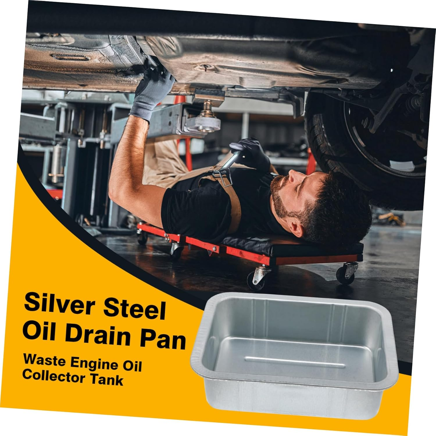 ULTECHNOVO Steel Oil Drain Pan Heavy-Duty Waste Oil Collector Tray for Automotive Fluid Changes Steel Design for Car Repair Shops and Home Use