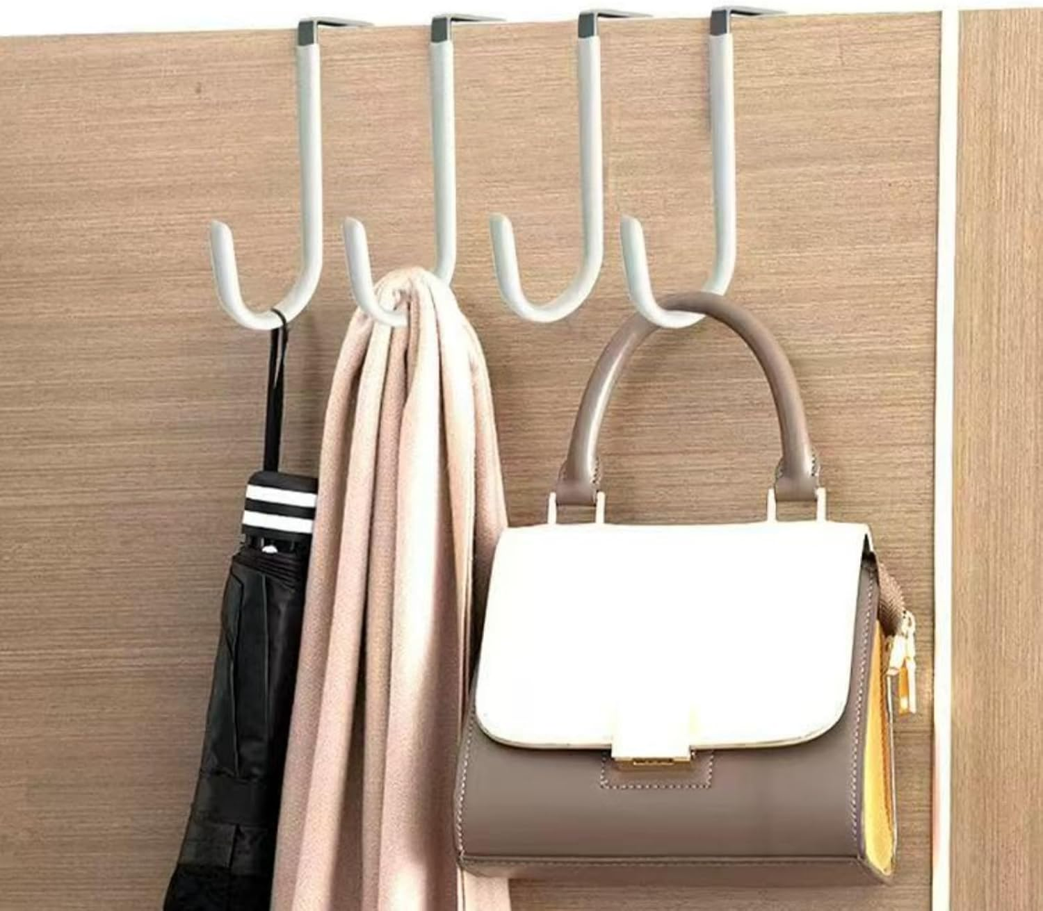 6-Pack over the Door Hooks Door Hangers Hooks with Rubber to Prevent Scratches, Heavy Duty Organizer Hooks. They Can Be Used for Hanging Clothes, Towels, Hats, Coats, Bags, Etc.White image number 2