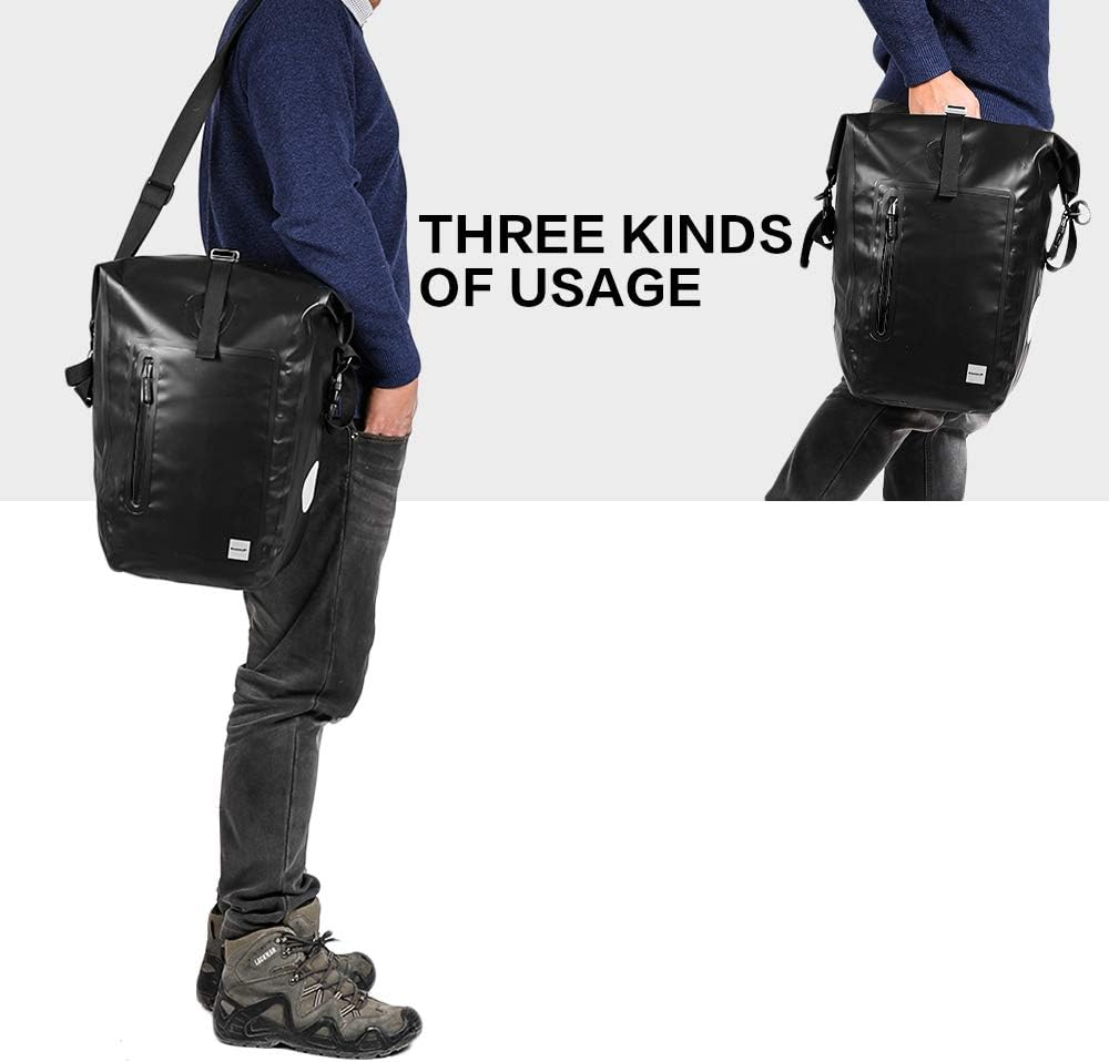 Rhinowalk Bike Bag Waterproof Bike Pannier Bag,(For Bicycle Cargo Rack Saddle Bag Shoulder Bag Laptop Pannier Rack Bicycle Bag Professional Cycling Accessories)-Black image number 4