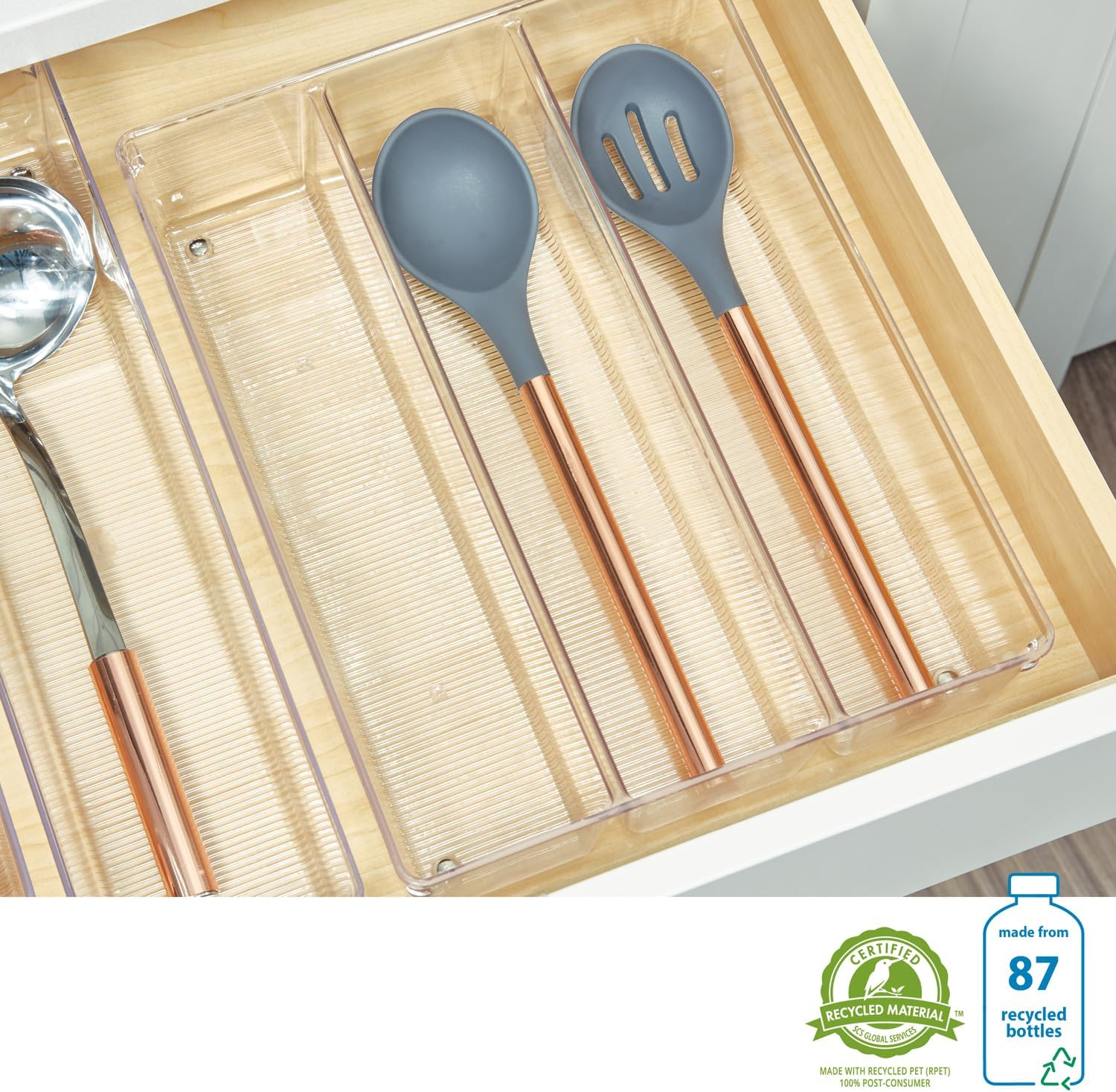 Interdesign Linus Kitchen Drawer Organizer for Silverware, Spatulas, Gadgets - 13.8" X 10.5" X 3", Clear (56330) image number 4