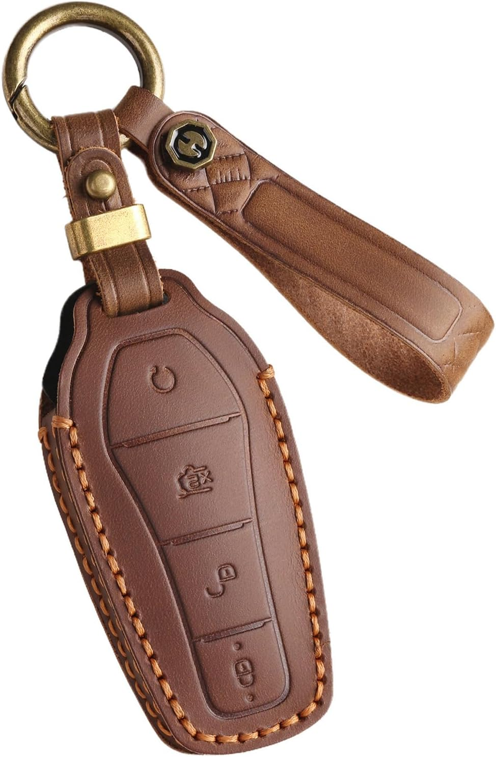 Ontto Cowhide Car Key Cover Fit for BYD Atto 3 Dolphin Seal U Dm-I Sealion 7 Sealion 6 Shark 6 Key Holder Leather Case Keyring Keychain Smart Shell Protector Accessories 4 Buttons Blue