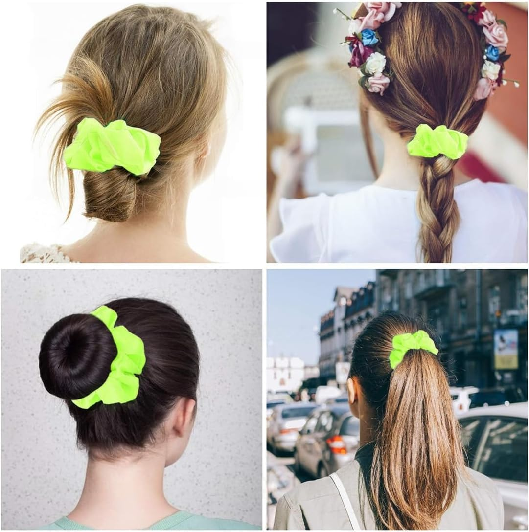 KSJEHW Pack of 2 Neon Hair Bobbles Scrunchie Large Women'S Hair Bobbles Elastic Hair Bands Ponytail Holder for Women and Girls Cheerleading Party Outfits Green image number 1