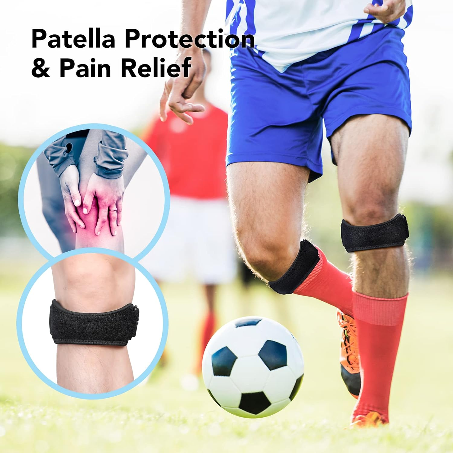 AGPTEK Patella Tendon Knee Strap 2 Pack, Patella Knee Support Brace Knee Pain Relief Band for Hiking, Basketball, Soccer, Running, Jumpers Knee, Tennis, Tendonitis, Joint Pain, Volleyball & Squats image number 2