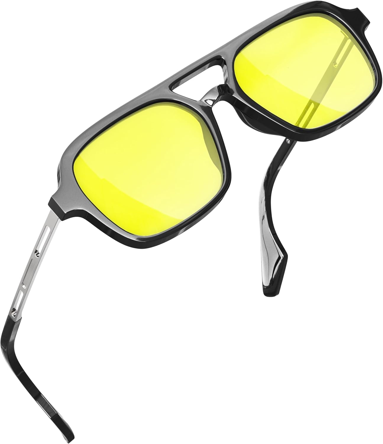 Grinderpunch Retro Flat Square Trendy Sunglasses for Womens Mens Vintage 70S Style Double Bridge Sunglasses