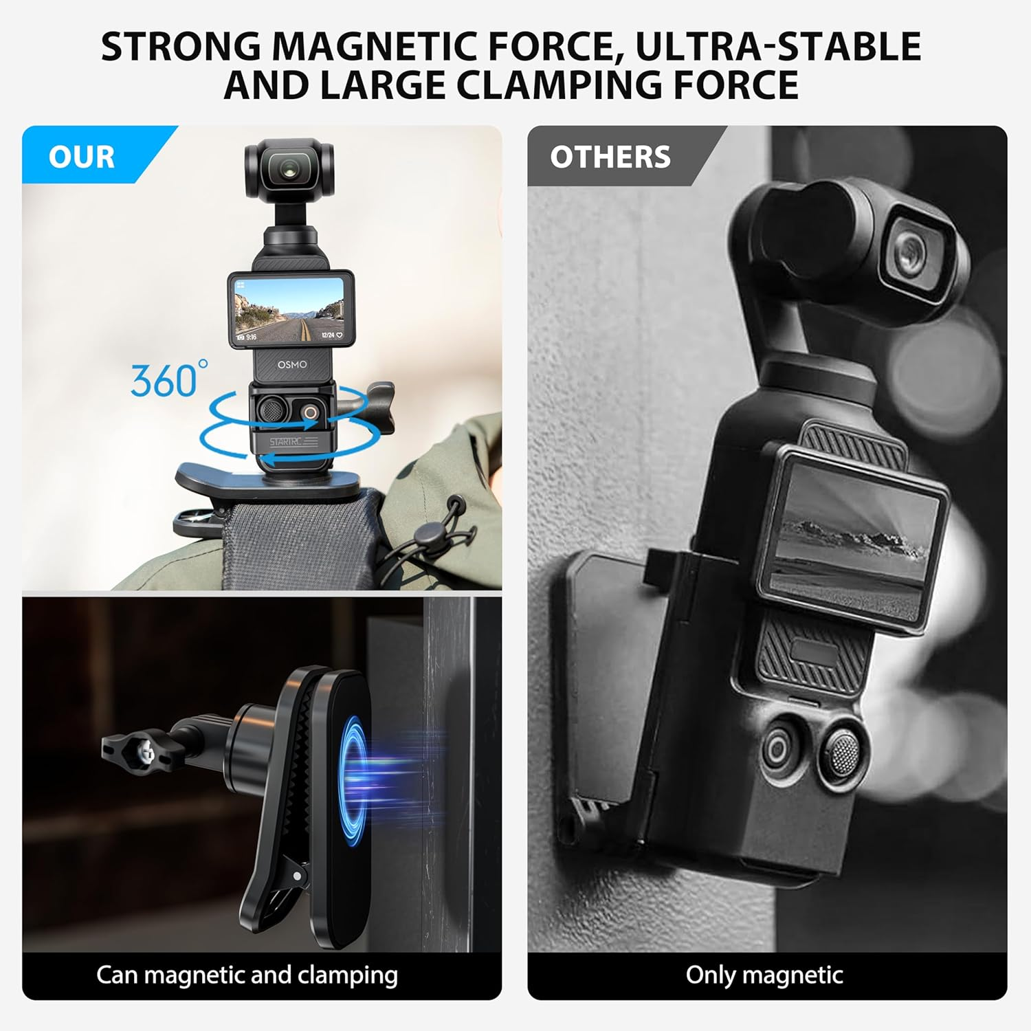 STARTRC OSMO Pocket 3 360&deg; Rotation Backpack Clip Mount Shoulder Strap Accessories for DJI Pocket 3/OSMO Pockt/Action Cameras, Black image number 1