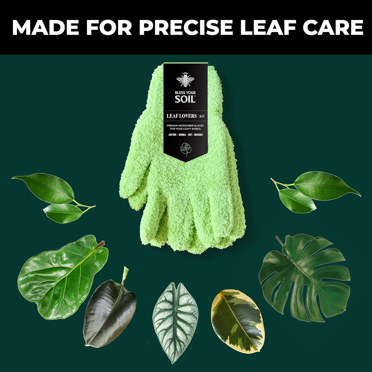 BLESS YOUR SOIL Microfiber Dusting Gloves for Plants : Premium, Gentle, Traps Dust, Washable, Lint Free : Use with Big Leaf Energy Ready-To-Use Spray for Houseplants image number 6