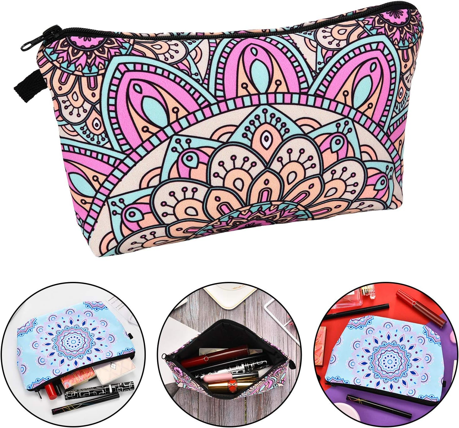 Chuangdi 6 Pieces Makeup Bag Toiletry Pouch Waterproof Cosmetic Bag with Mandala Flowers Patterns, 6 Styles image number 2