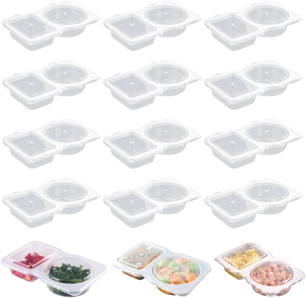 Kiwinvou 15 Pieces Double Compartment Condiment Container, Double Condiment Containers with Lids, 2 Compartment Snack Containers Great for Takeaway Sauces, Dips and Travelling Snacks image number 6