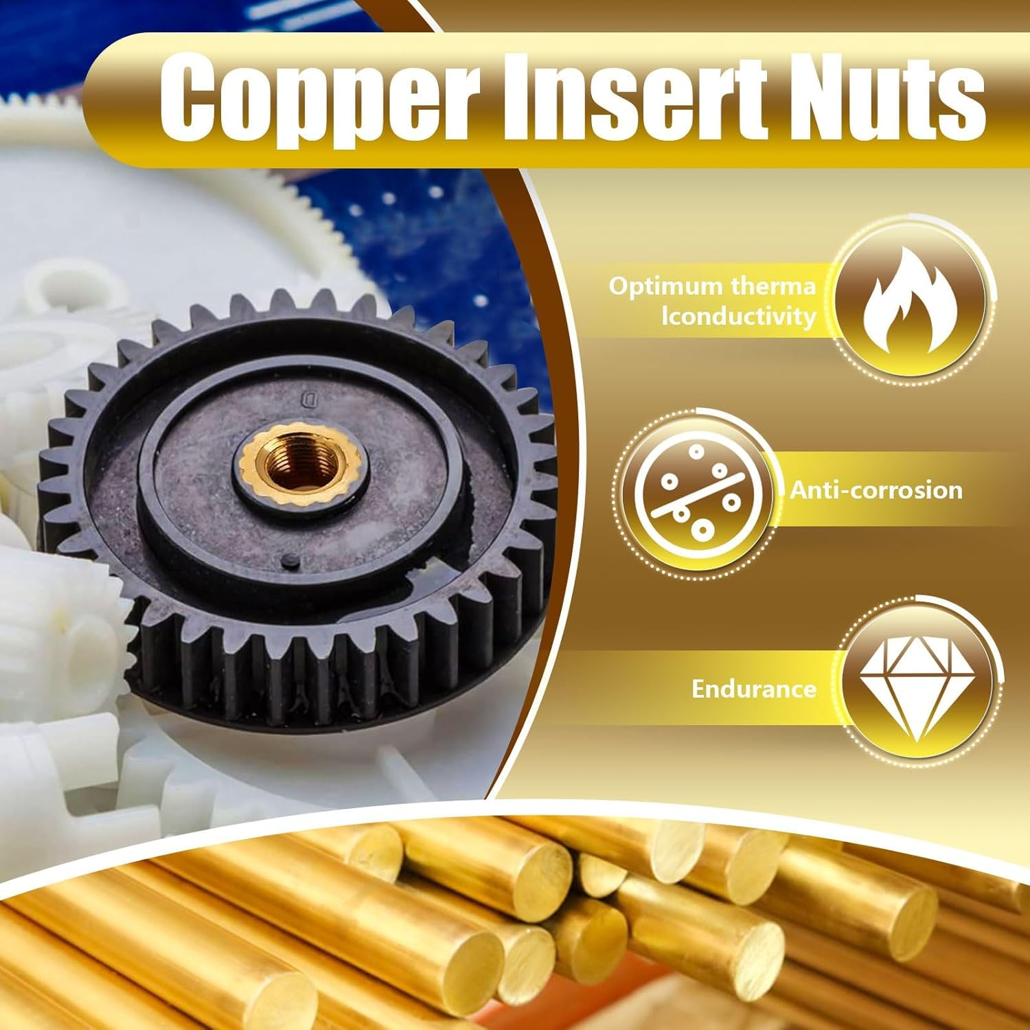 Threaded Inserts, 100 Pcs Knurled Brass Nuts, 3D Printing Brass Nuts for Wood, Plastic, Metal, Sheet Metal image number 4