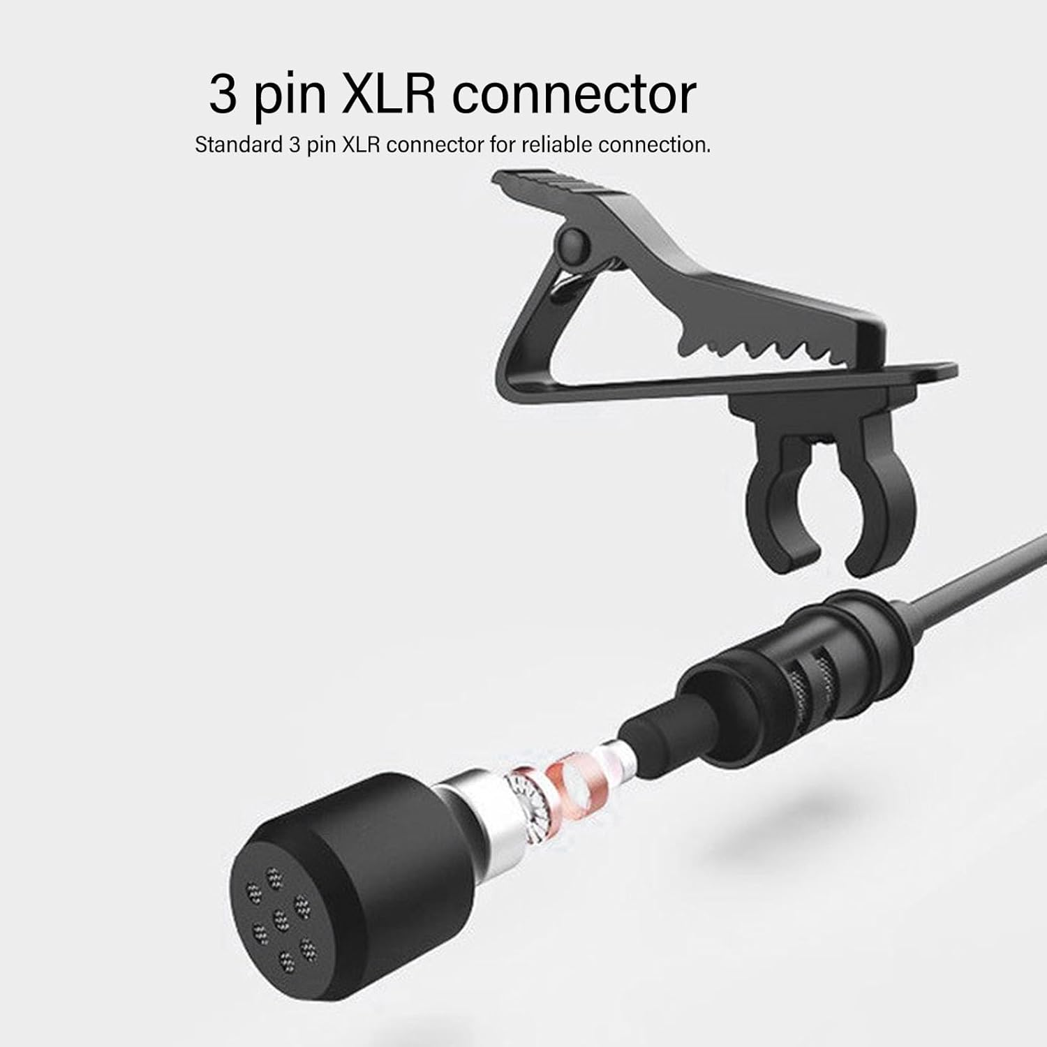 48V Phantom Power Omnidirectional XLR Lavalier Microphone with Metal Lapel Mic Clip, 3 Pin XLR External Lav Mic, for Recording Interview image number 3
