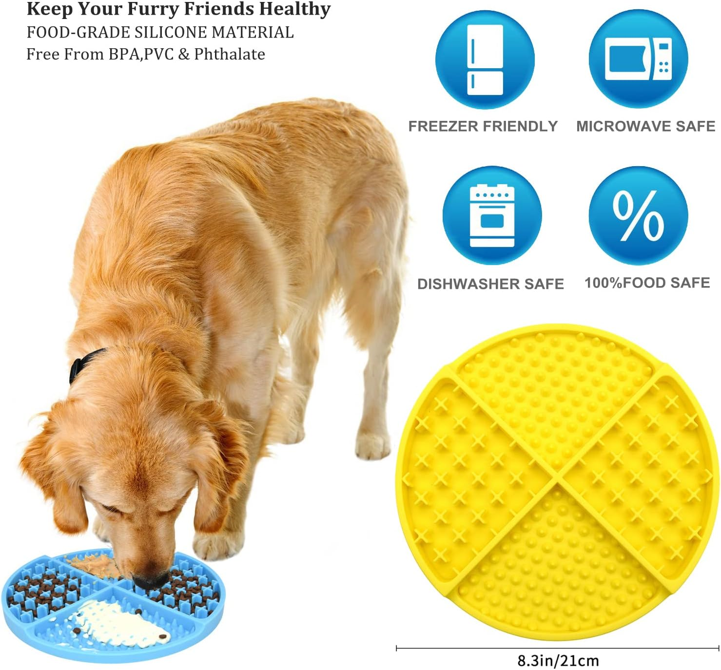Licking Mat for Dogs and Cats,Dog Slow Feeders,Boredom Anxiety Reduction,Heavy-Duty Puzzle Mat Dog Treat Mat with Unique Quadrant Design,Perfect for Yogurt,Treats or Peanut Butter(Orange) image number 2